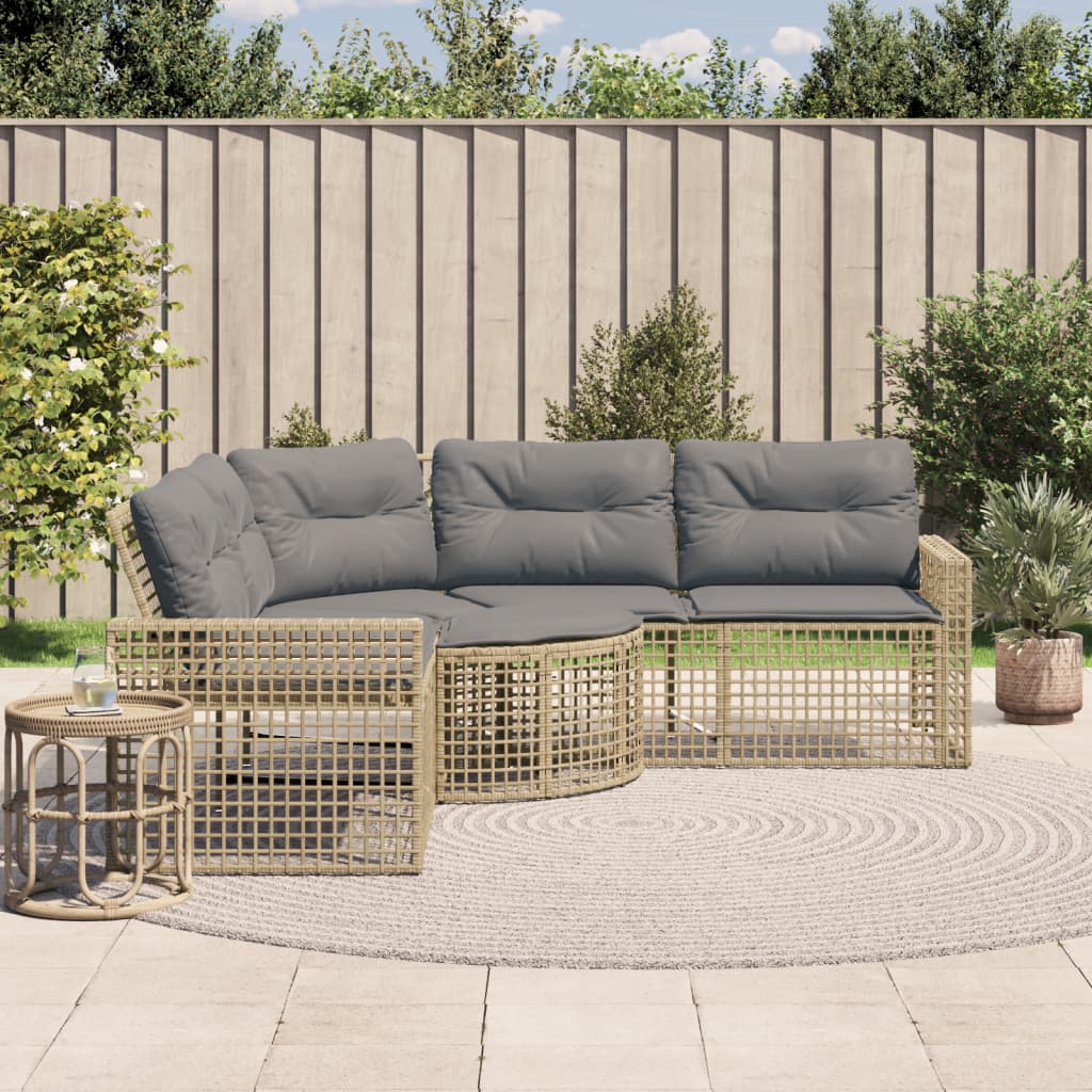 Divano Da Giardino A L Con Cuscini E Pouf Beige In Polyrattan