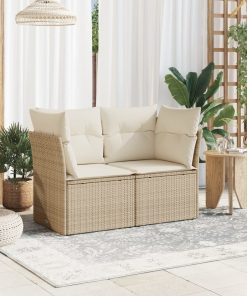 Divano Da Giardino Con Cuscini A 2 Posti Beige In Polyrattan