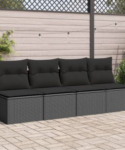 Divano Da Giardino Con Cuscini 4 Posti Nero In Polyrattan