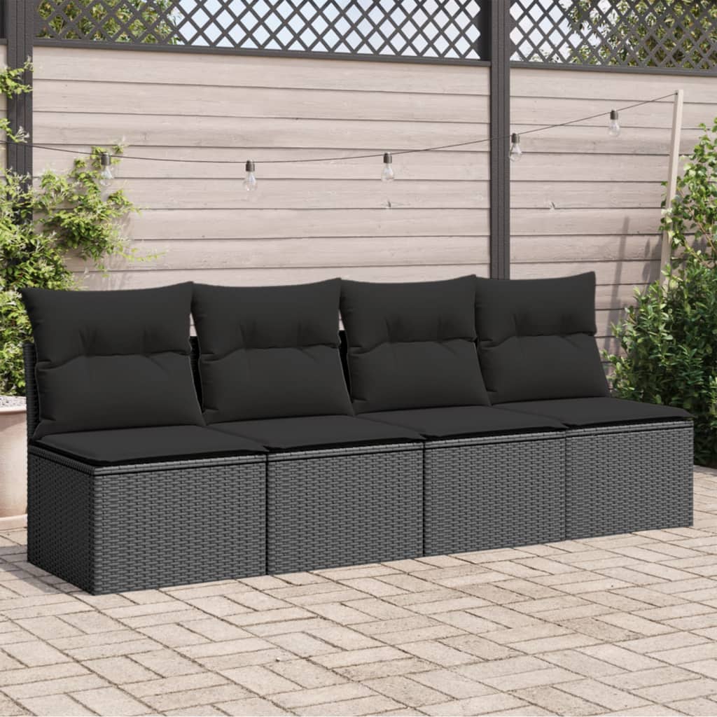 Divano Da Giardino Con Cuscini 4 Posti Nero In Polyrattan