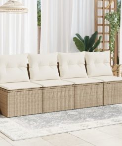 Divano Da Giardino Con Cuscini A 4 Posti Beige In Polyrattan