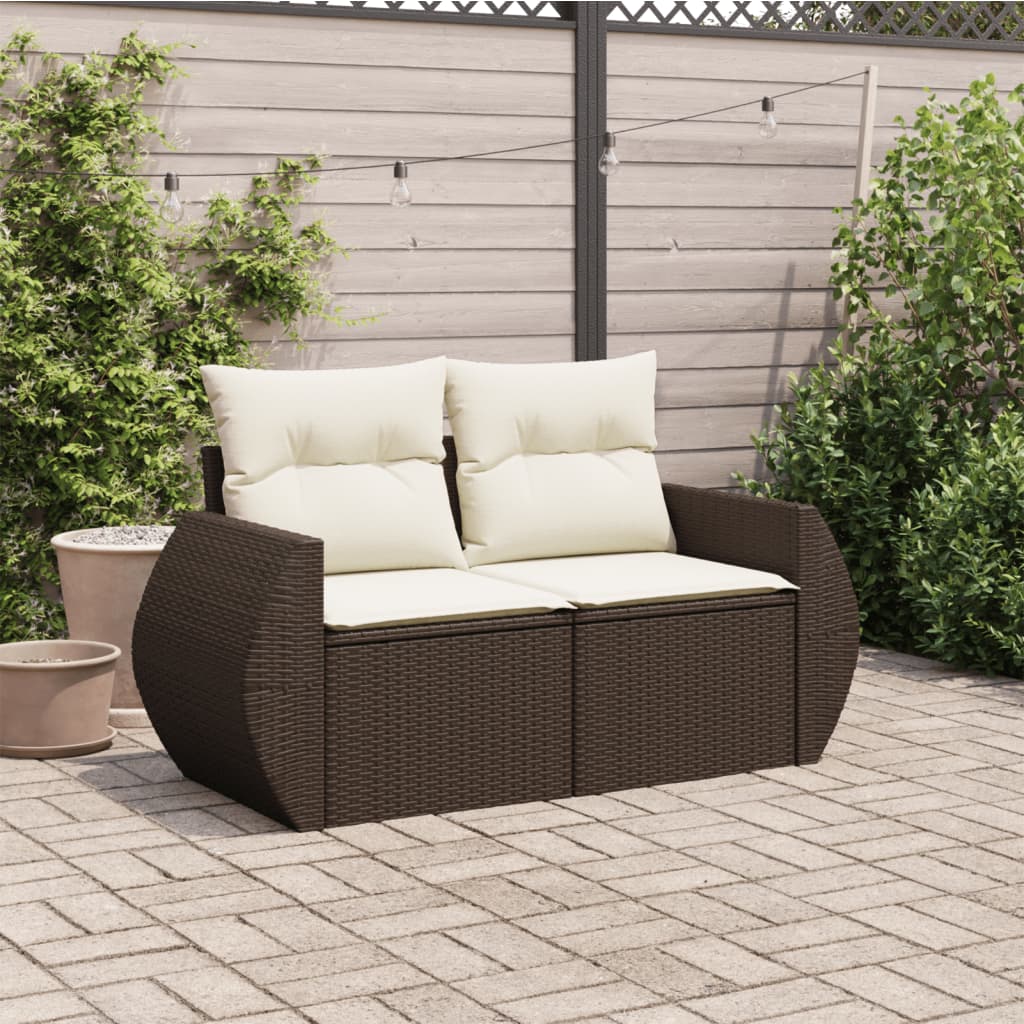 Divano Da Giardino A 2 Posti Con Cuscini In Polyrattan Marrone