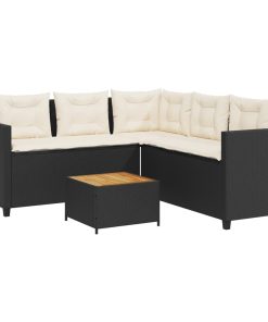 Divano Da Giardino Con Tavolo E Cuscini A L Nero In Polyrattan