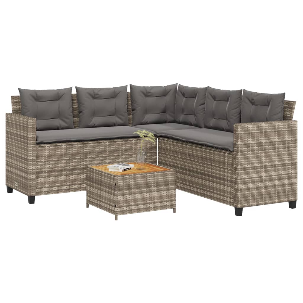 Divano Da Giardino Con Tavolo E Cuscini A L Grigio Polyrattan