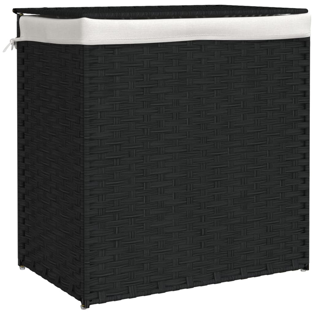 Cesto Portabiancheria 2 Sezioni Nero 53x35x57 Cm Polyrattan