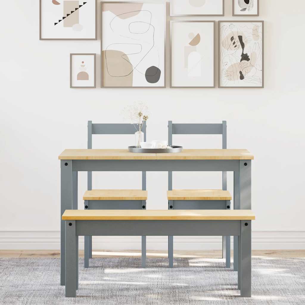 Set Da Pranzo 4 Pz Panama Grigio In Legno Massello Di Pino