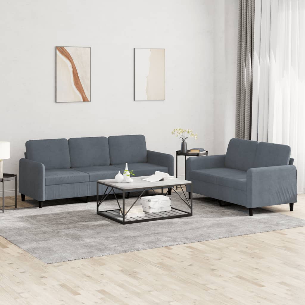 Set Di Divani 2 Pz Grigio Scuro In Velluto