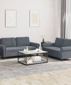 Set Di Divani 2 Pz Con Cuscini Grigio Scuro In Velluto