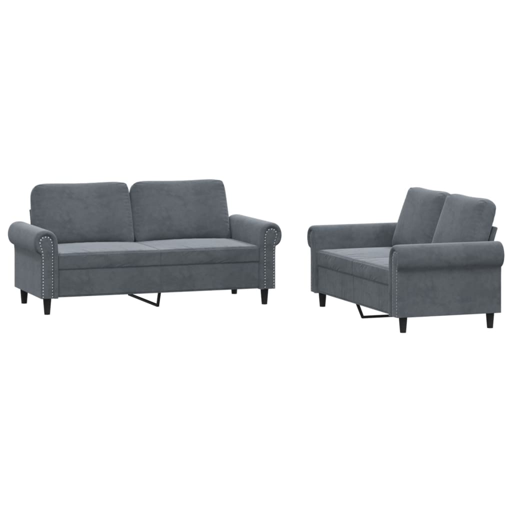 Set Di Divani 2 Pz Con Cuscini Grigio Scuro In Velluto - Image 3