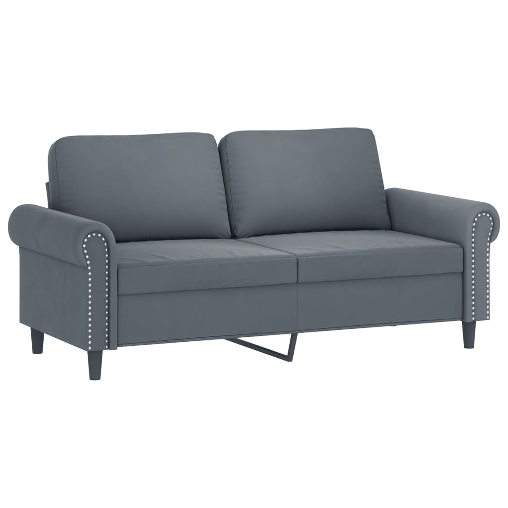 Set Di Divani 2 Pz Con Cuscini Grigio Scuro In Velluto - Image 5