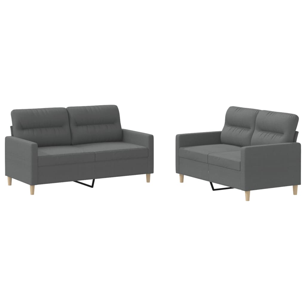 Set Di Divani 2 Pz Con Cuscini Grigio Scuro In Tessuto