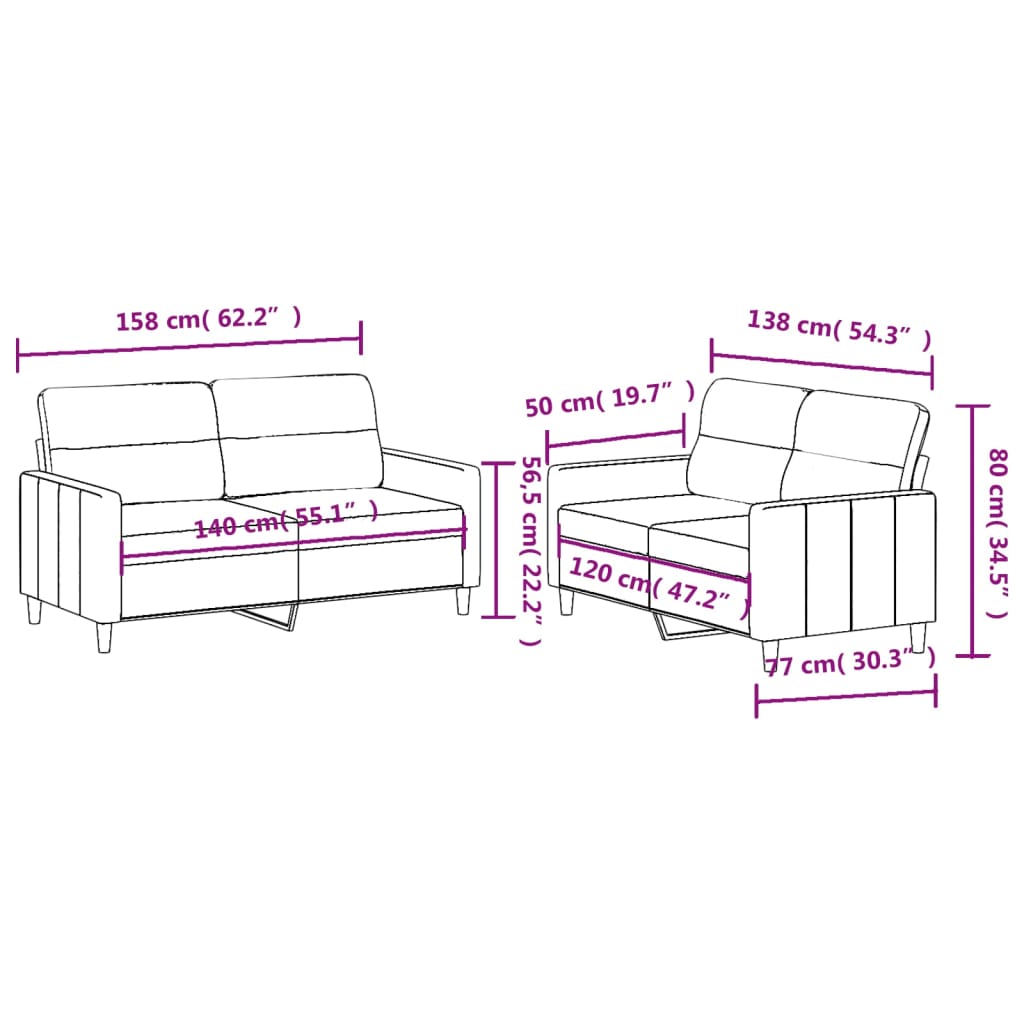 Set Di Divani 2 Pz Con Cuscini Grigio Scuro In Tessuto - Image 3