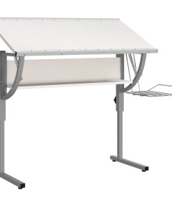 Scrivania Bianca Grigia 110x53x(58-87) Cm Multistrato E Acciaio