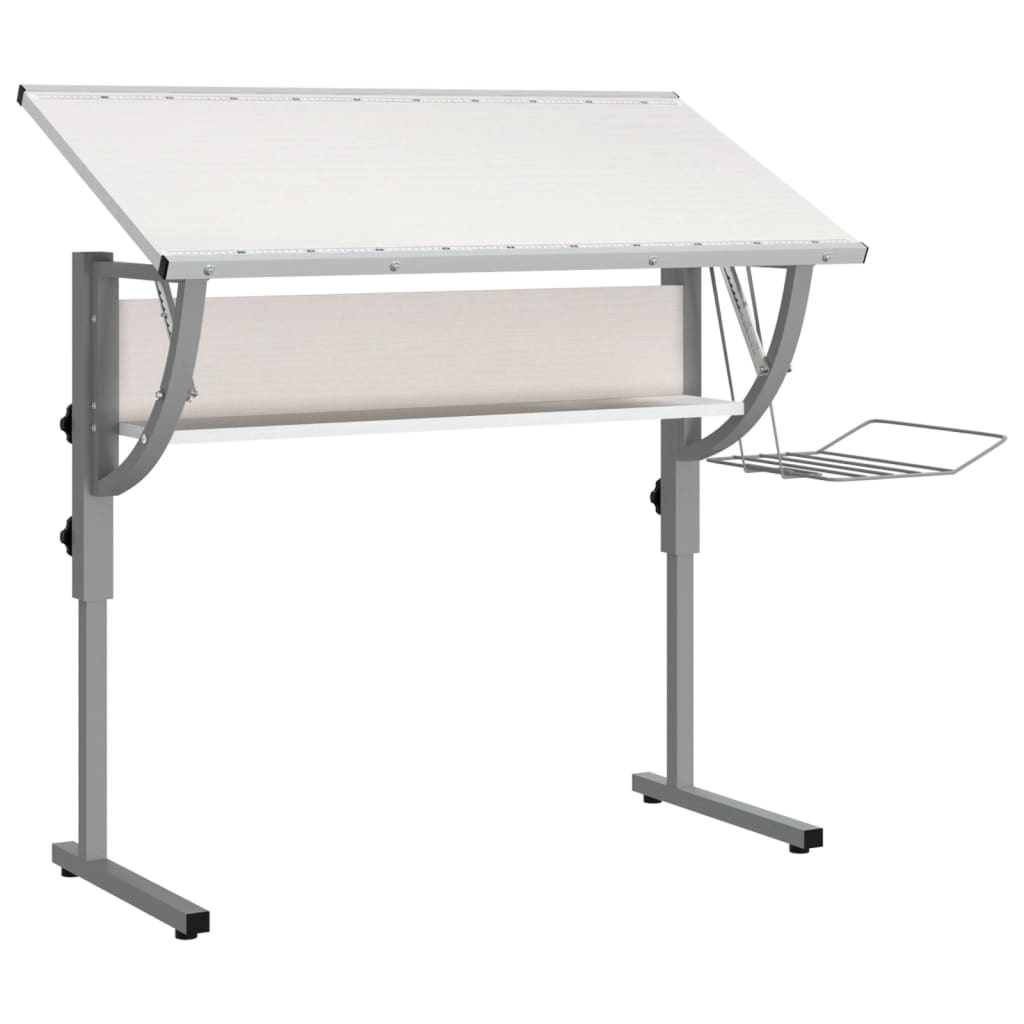 Scrivania Bianca Grigia 110x53x(58-87) Cm Multistrato E Acciaio