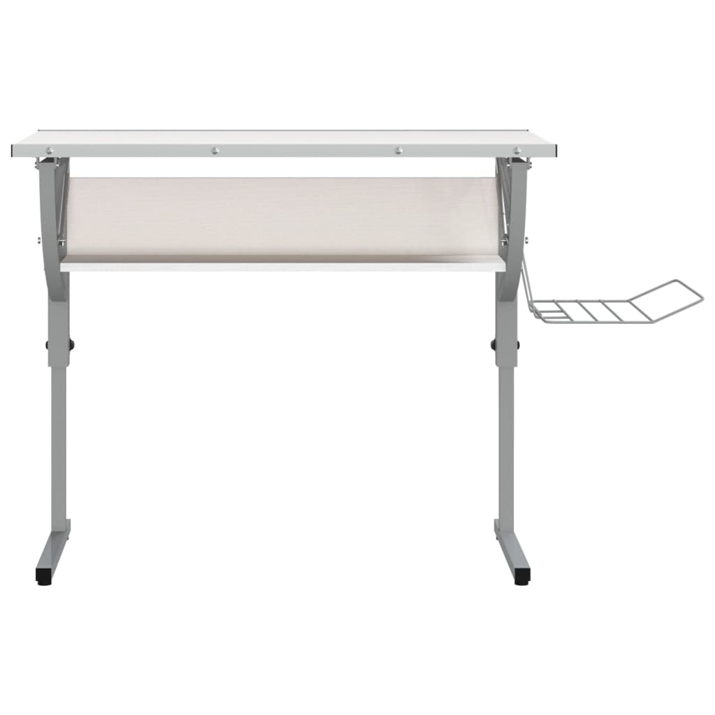 Scrivania Bianca Grigia 110x53x(58-87) Cm Multistrato E Acciaio - Image 4
