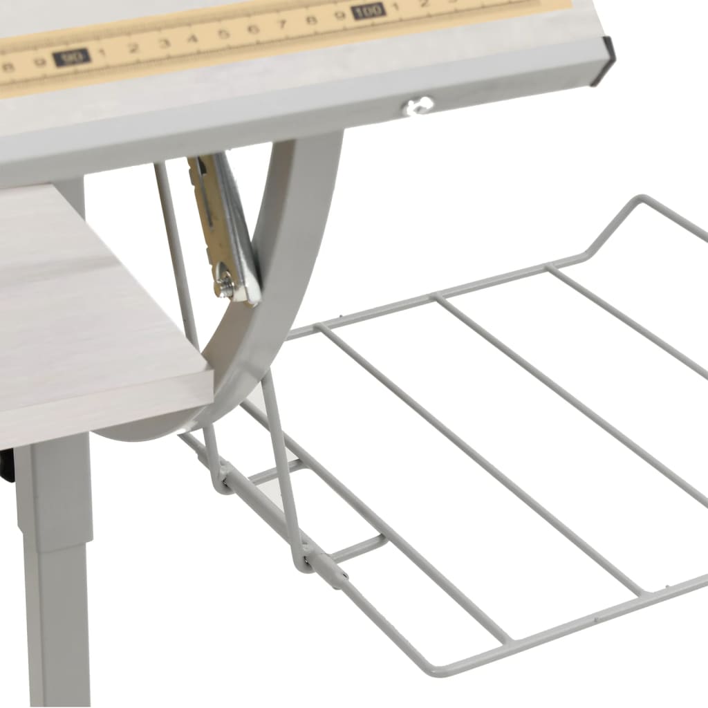 Scrivania Bianca Grigia 110x53x(58-87) Cm Multistrato E Acciaio - Image 3