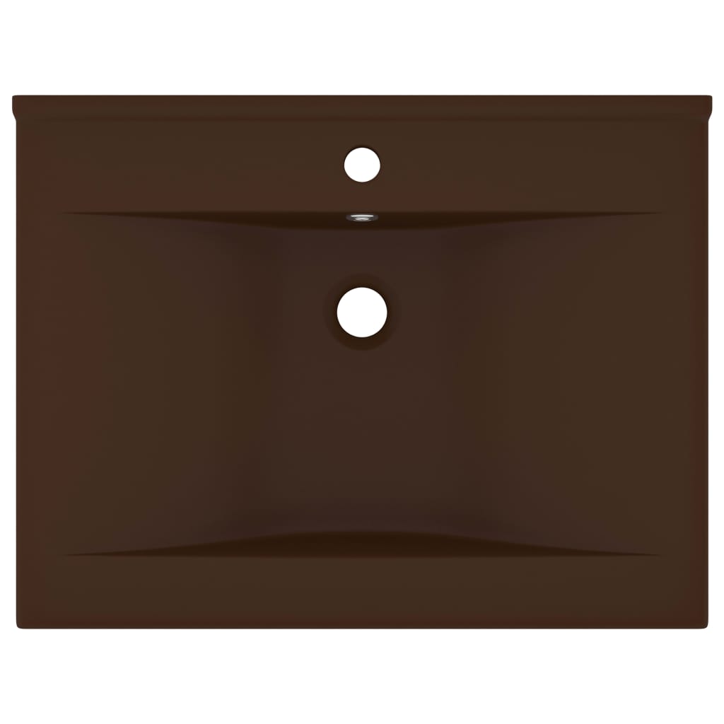 Lavabo Con Foro Rubinetto Marrone Scuro Opaco 60x46cm Ceramica