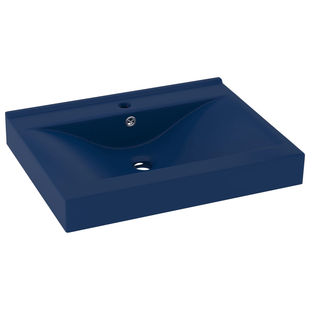 Lavandino Con Foro Rubinetto Blu Scuro Opaco 60x46 Cm In Ceramica