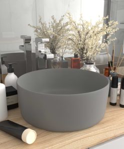 Lavandino Lusso Rotondo Grigio Chiaro Opaco 40x15cm In Ceramica