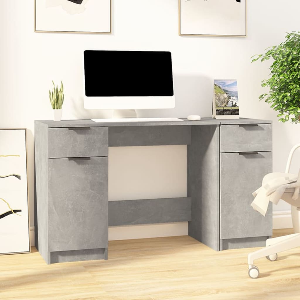 Scrivania Con Mobile Laterale Grigio Cemento Legno Multistrato