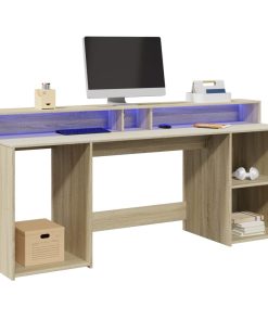Scrivania Con Luci Led Rovere Sonoma 200x55x91cm In Truciolato