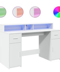 Scrivania Con Luci Led Bianca 140x55x91 Cm In Legno Multistrato