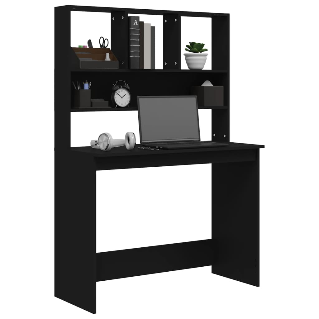 Scrivania Con Mensole Nera 102x45x148 Cm In Legno Multistrato