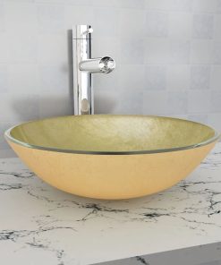 Lavandino In Vetro Temperato 42 Cm Dorato