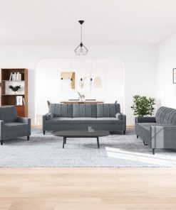 Set Di Divani 3 Pz Con Cuscini E Rinforzi Grigio Scuro Velluto