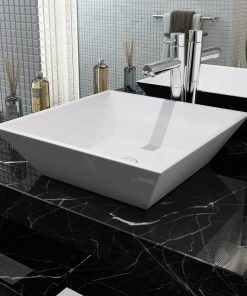 Lavandino Quadrato In Ceramica Bianca 41,5x41,5x12 cm