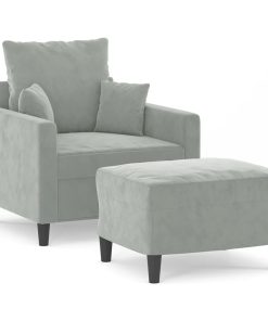 Poltrona Con Poggiapiedi Grigio Chiaro 60 Cm In Velluto