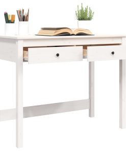 Scrivania Con Cassetti Bianca 100x50x78 Cm Legno Massello Pino
