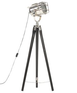 Lampada A Treppiede A Pavimento Nera In Legno Di Mango 97 cm