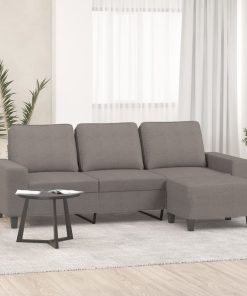 Divano A 3 Posti Con Poggiapiedi Tortora 180 Cm In Tessuto