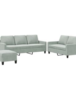 Set Di Divani 3 Pz Con Cuscini Grigio Chiaro In Velluto