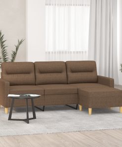 Divano A 3 Posti Con Poggiapiedi Marrone 180 Cm In Tessuto