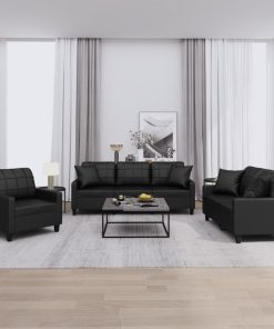 Set Di Divani 3 Pz Con Cuscini Nero In Similpelle