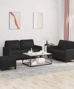 Set Di Divani 3 Pz Con Cuscini Nero In Similpelle