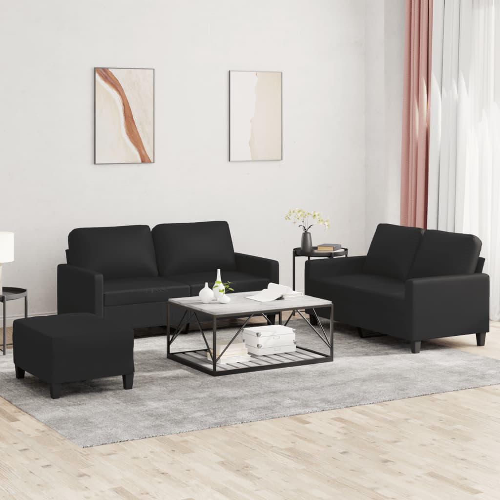 Set Di Divani 3 Pz Con Cuscini Nero In Similpelle