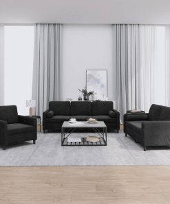 Set Di Divani 3 Pz Con Cuscini Nero In Velluto
