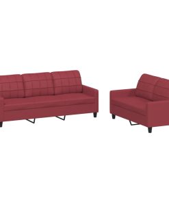 Set Di Divani 2 Pz Con Cuscini Rosso Vino In Similpelle