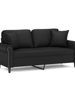 Divano A 2 Posti Con Cuscini Nero 140 Cm In Similpelle