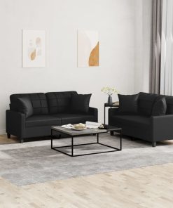 Set Di Divani 2 Pz Con Cuscini Nero In Similpelle