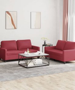 Set Di Divani 2 Pz Con Cuscini Rosso Vino In Similpelle