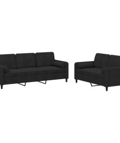 Set Di Divani 2 Pz Con Cuscini Nero In Velluto