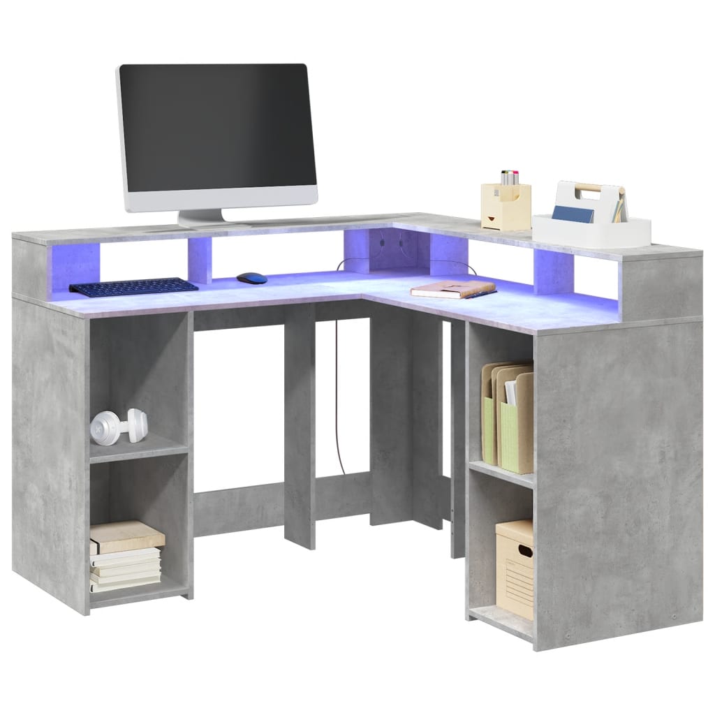 Scrivania Con Luci Led Grigio Cemento 130x130x91 Cm Multistrato