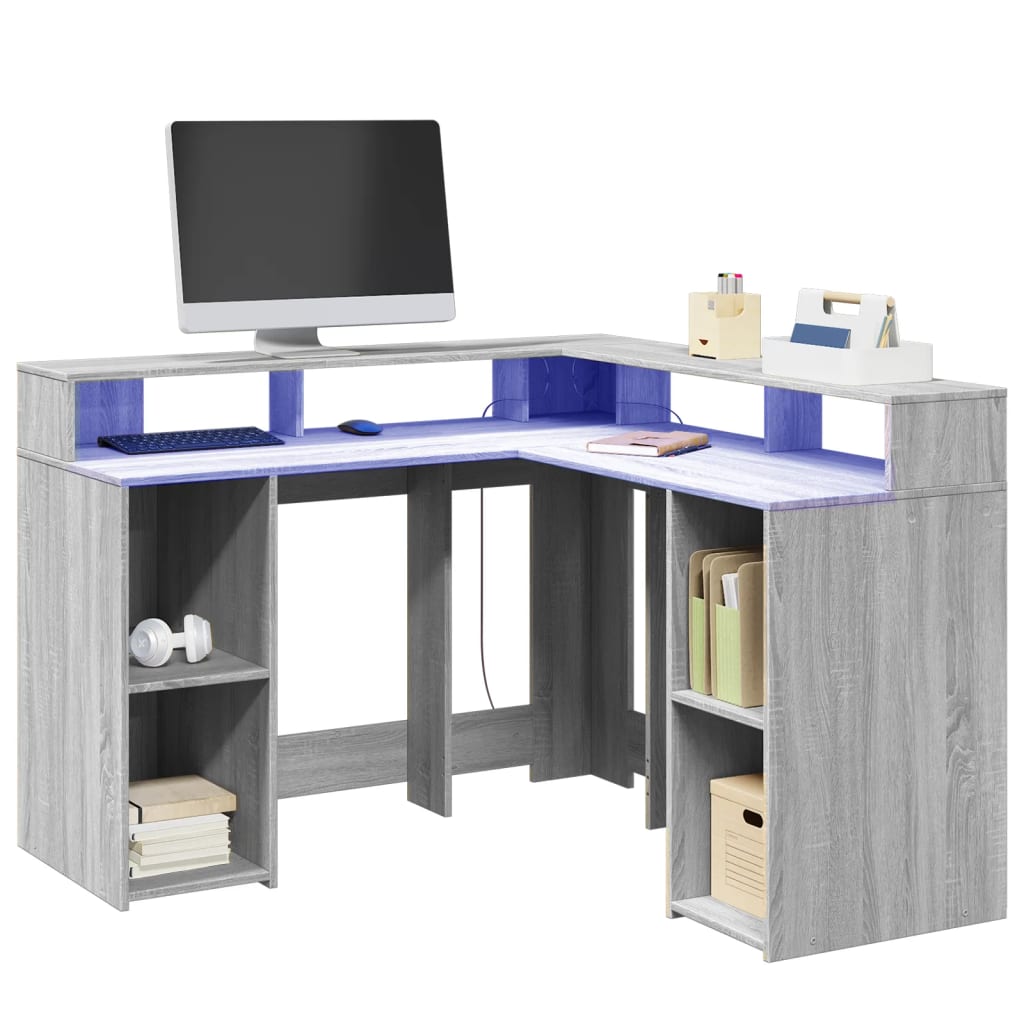 Scrivania Con Luci Led Grigio Sonoma 130x130x91cm In Truciolato