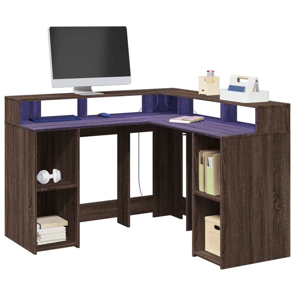 Scrivania Con Luci Led Marrone Rovere 130x130x91 Cm Truciolato