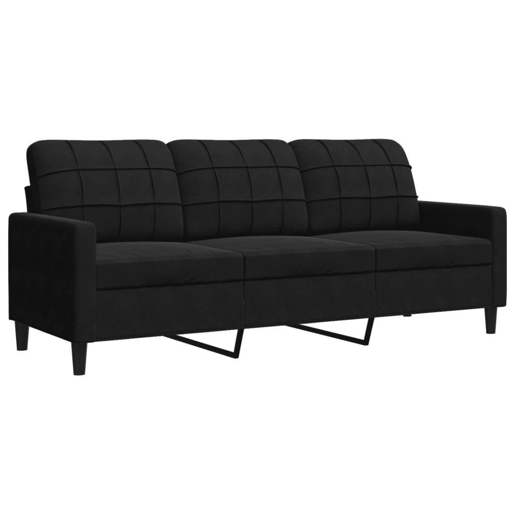 Set Di Divani 3 Pz Con Cuscini E Rinforzi Nero In Velluto - Image 6