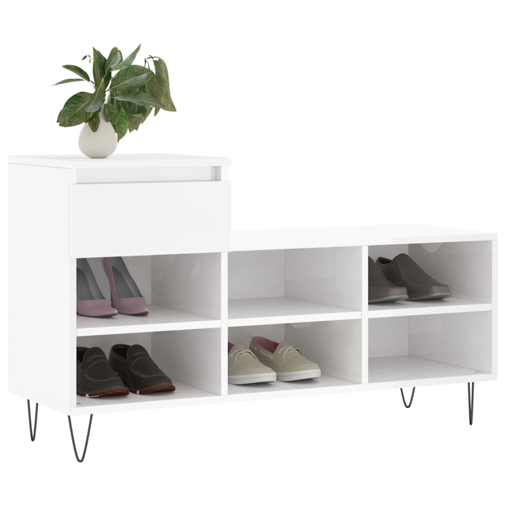 Scarpiera Bianco Lucido 102x36x60 Cm In Legno Multistrato - Image 3